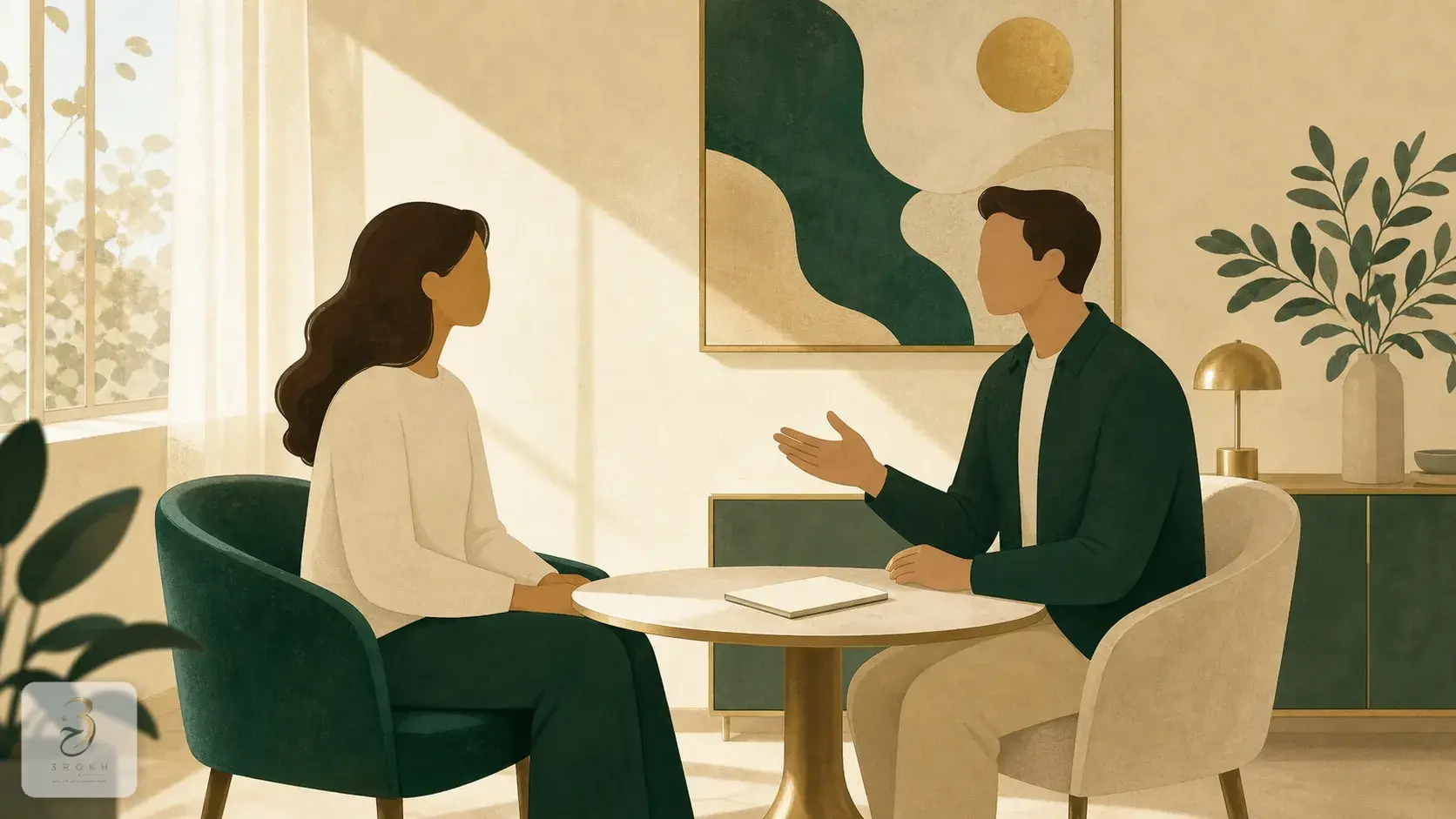 A surgeon and a patient talking across a small consultation table