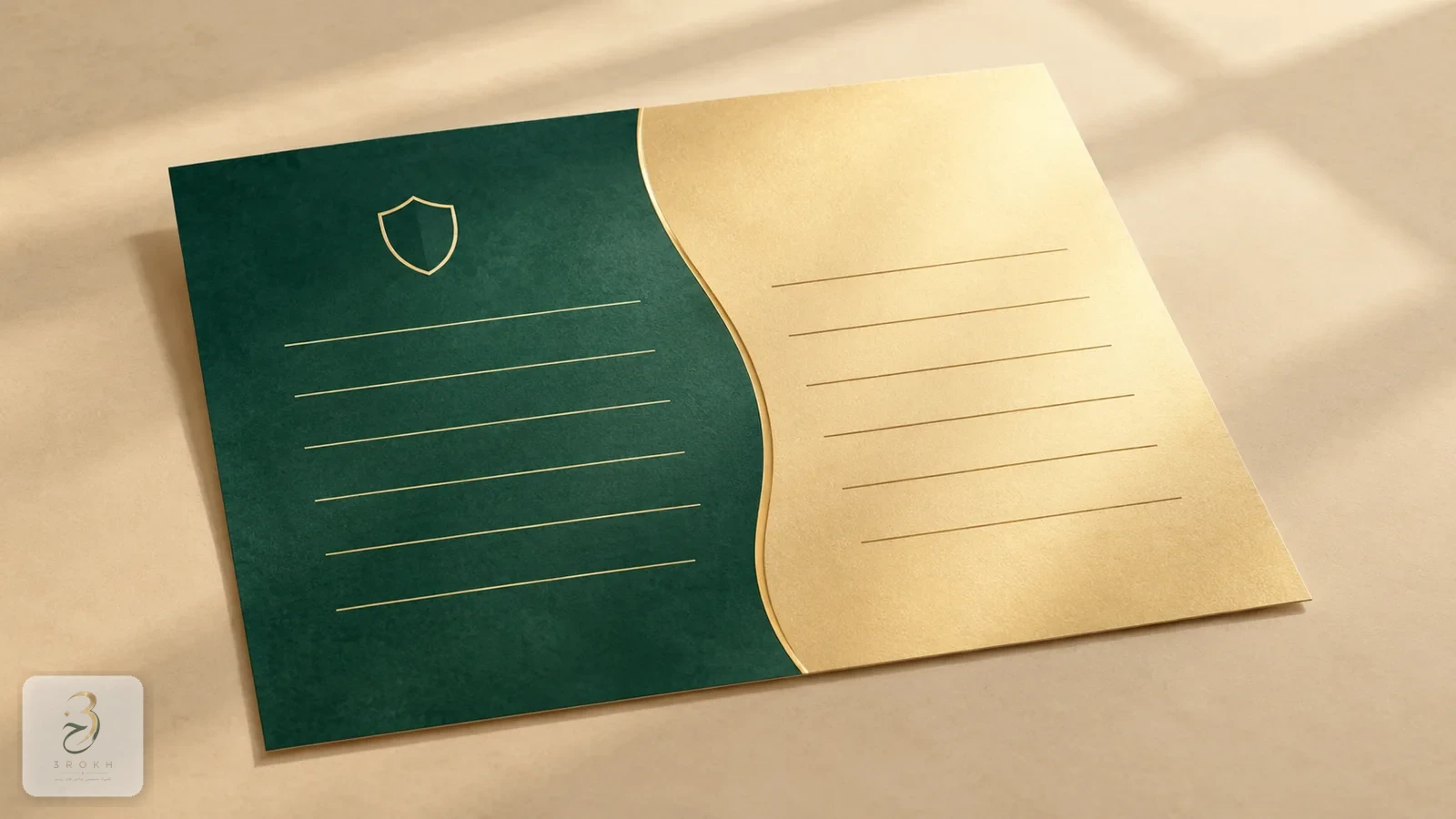 A two-halved sheet with a shield above the green half, representing functional and aesthetic parts of a bill