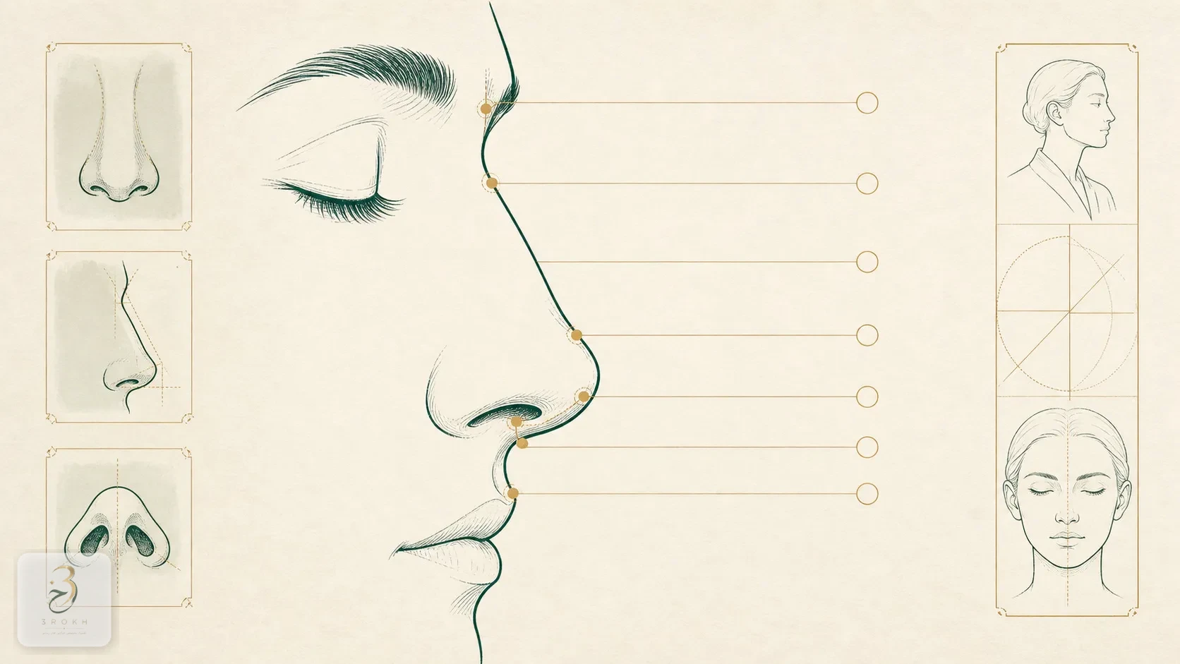 Labelled map of nasal regions over an abstract profile