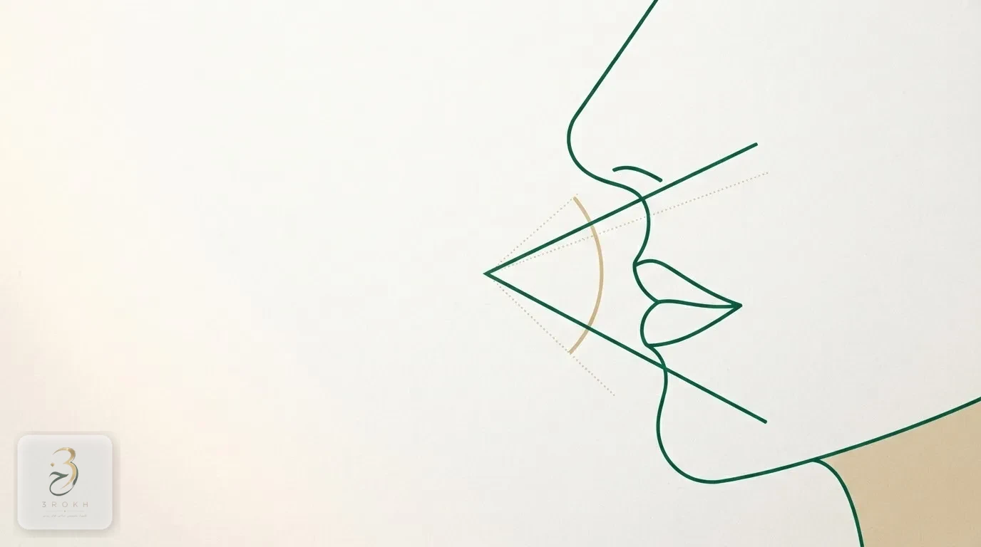 Diagram of the angle between upper lip and nasal tip with reference ranges