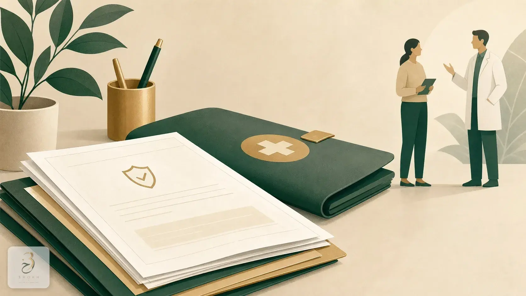 أوراق تأمين وملف طبي على مكتب