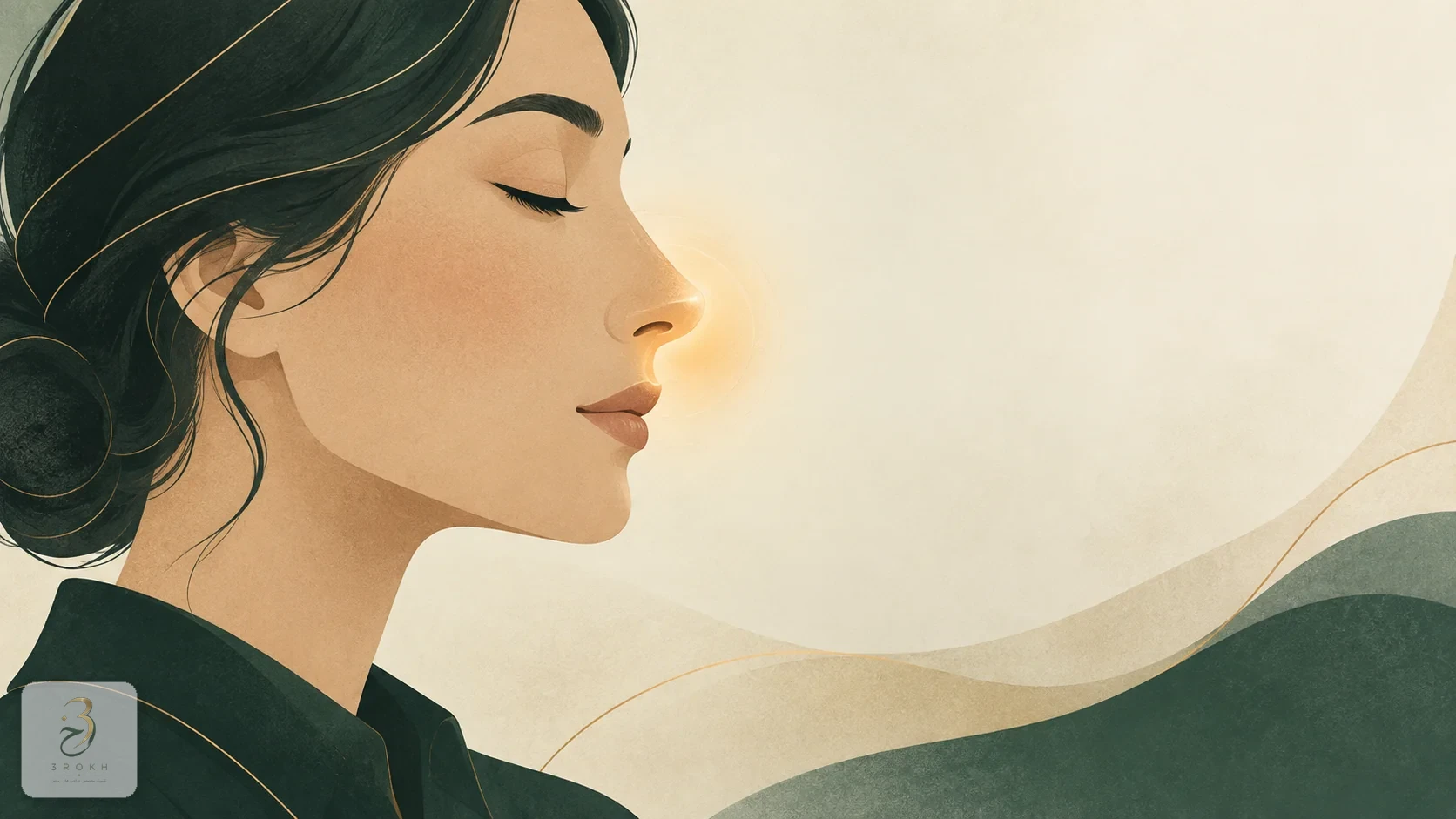 Abstract nose profile illustration with a soft glow around the tip showing residual swelling