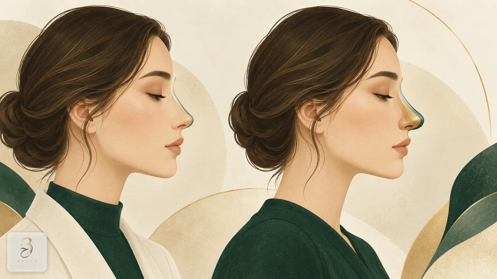 Two abstract nose profiles side by side with different colored layers illustrating how skin thickness varies across the nose
