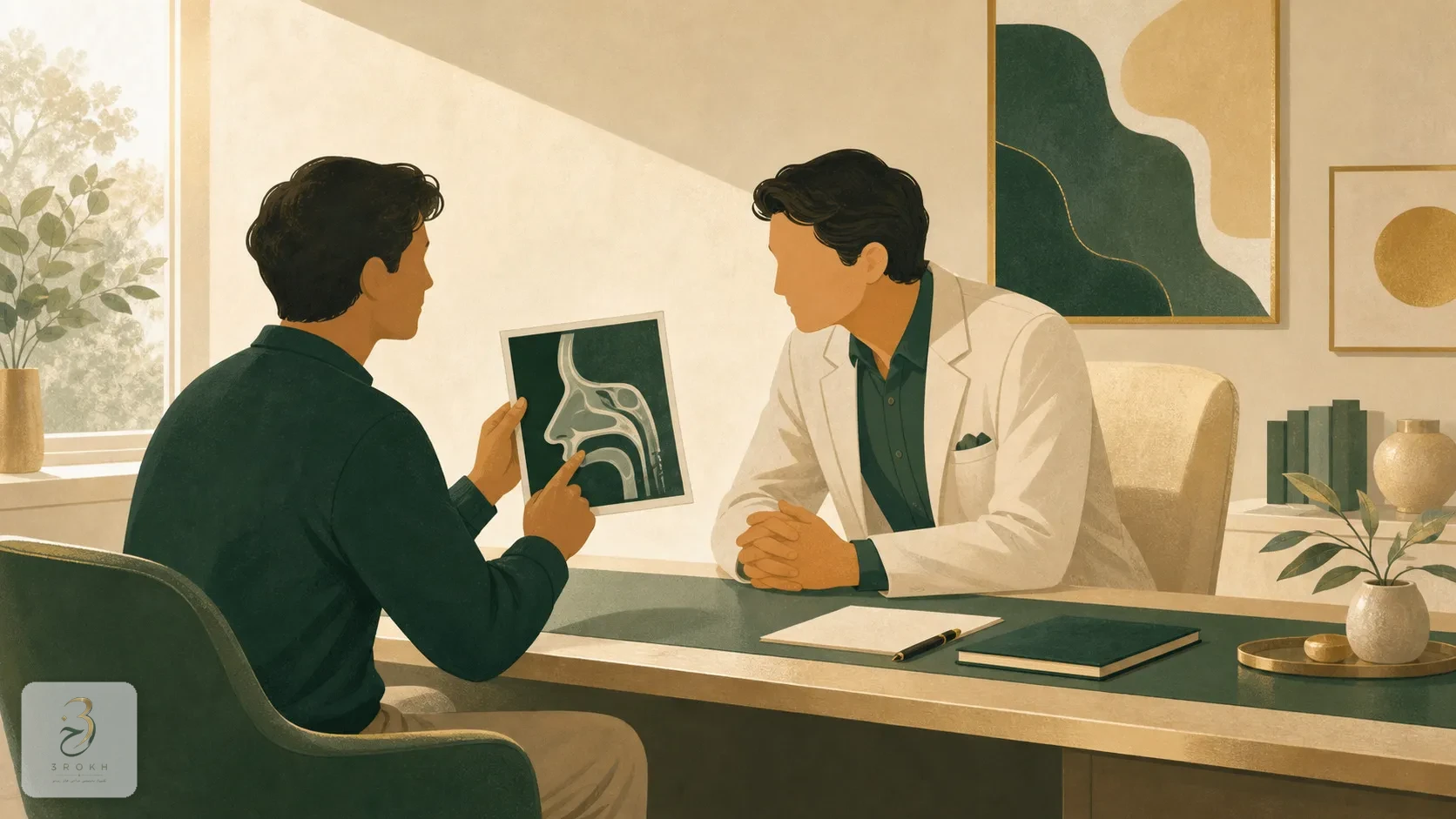Patient showing nasal imaging to a subspecialist surgeon for a complex case review