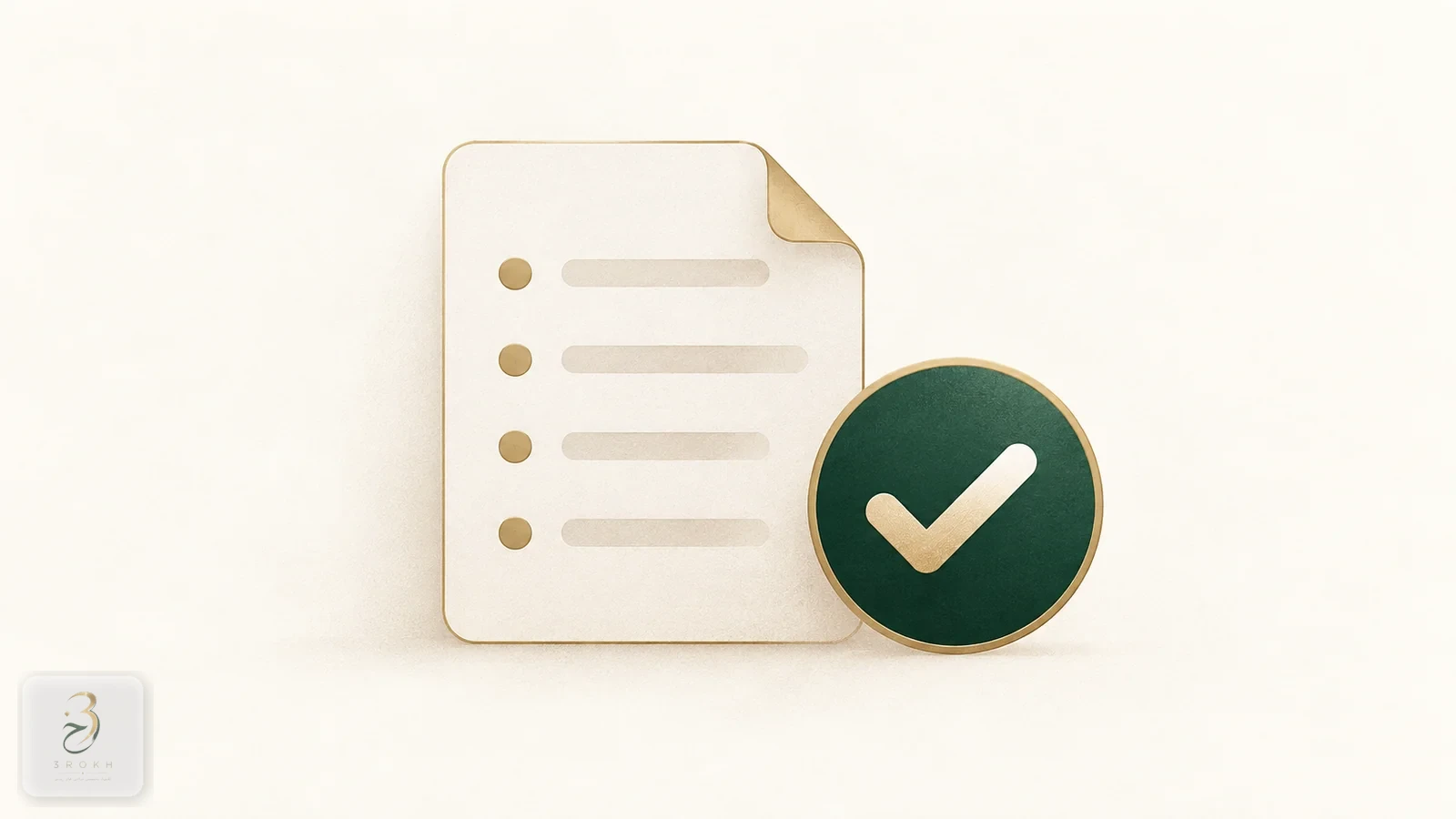 Abstract illustration of a simple checklist sheet with a few soft lines instead of real text, beside a gentle checkmark