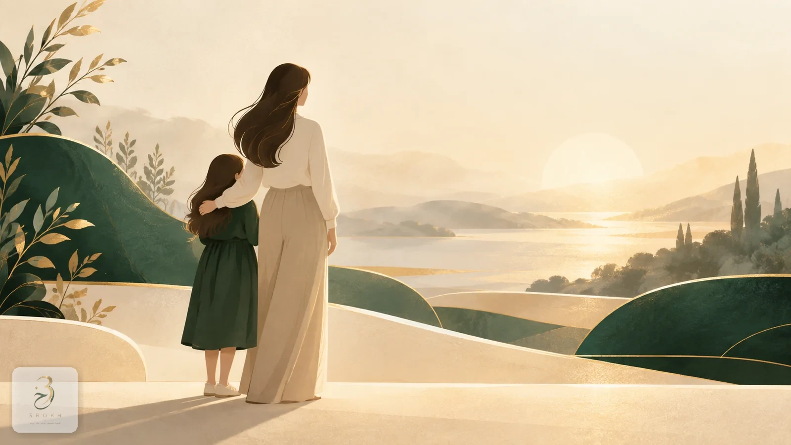 Abstract illustration of two simple figures, one smaller and one larger, standing side by side with no facial detail, representing the concept of family