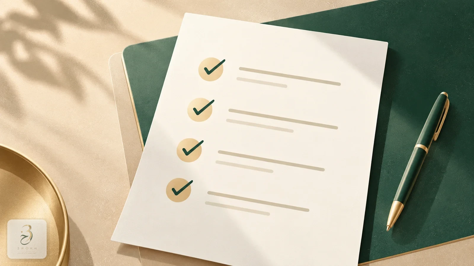 Abstract illustration of a simple checklist sheet with a few soft checkmarks, no real text