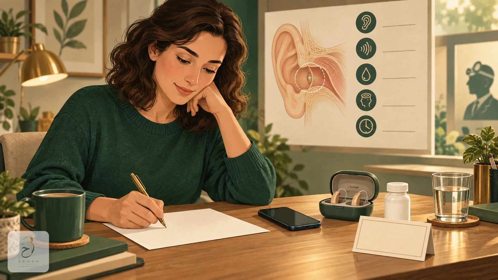 Patient preparing symptom timing, medicines and questions for an ear appointment
