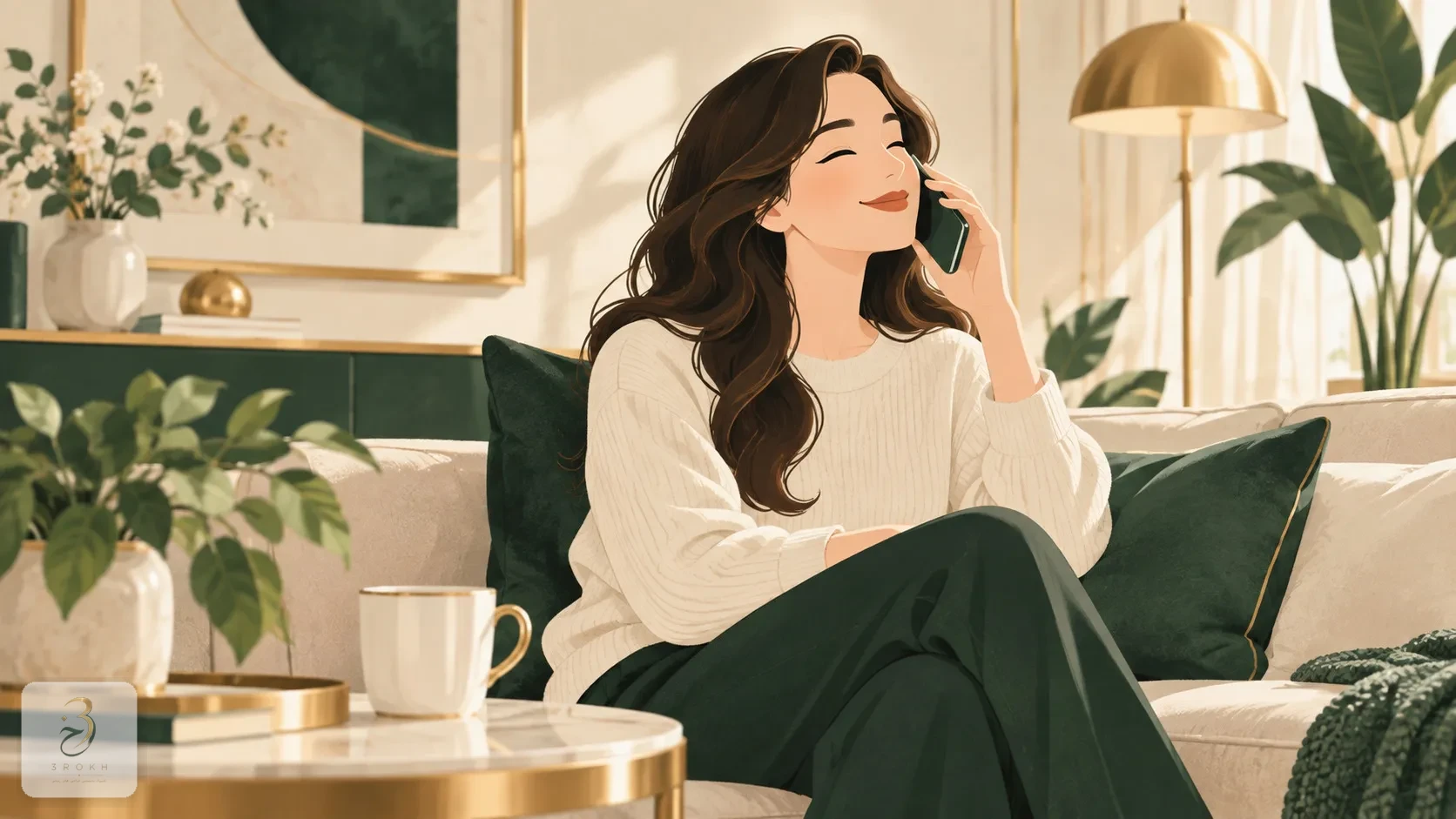 مريض يجلس بارتياح في المنزل ممسكاً هاتفاً بهدوء