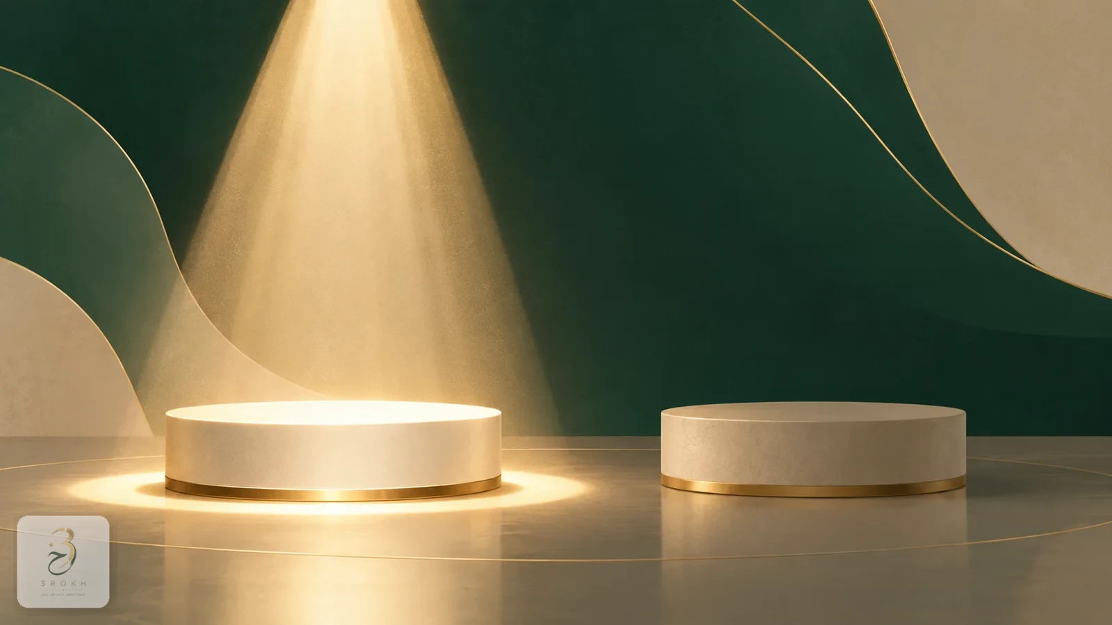 A spotlight on an empty pedestal beside a plain one, representing a price driven by brand and advertising alone